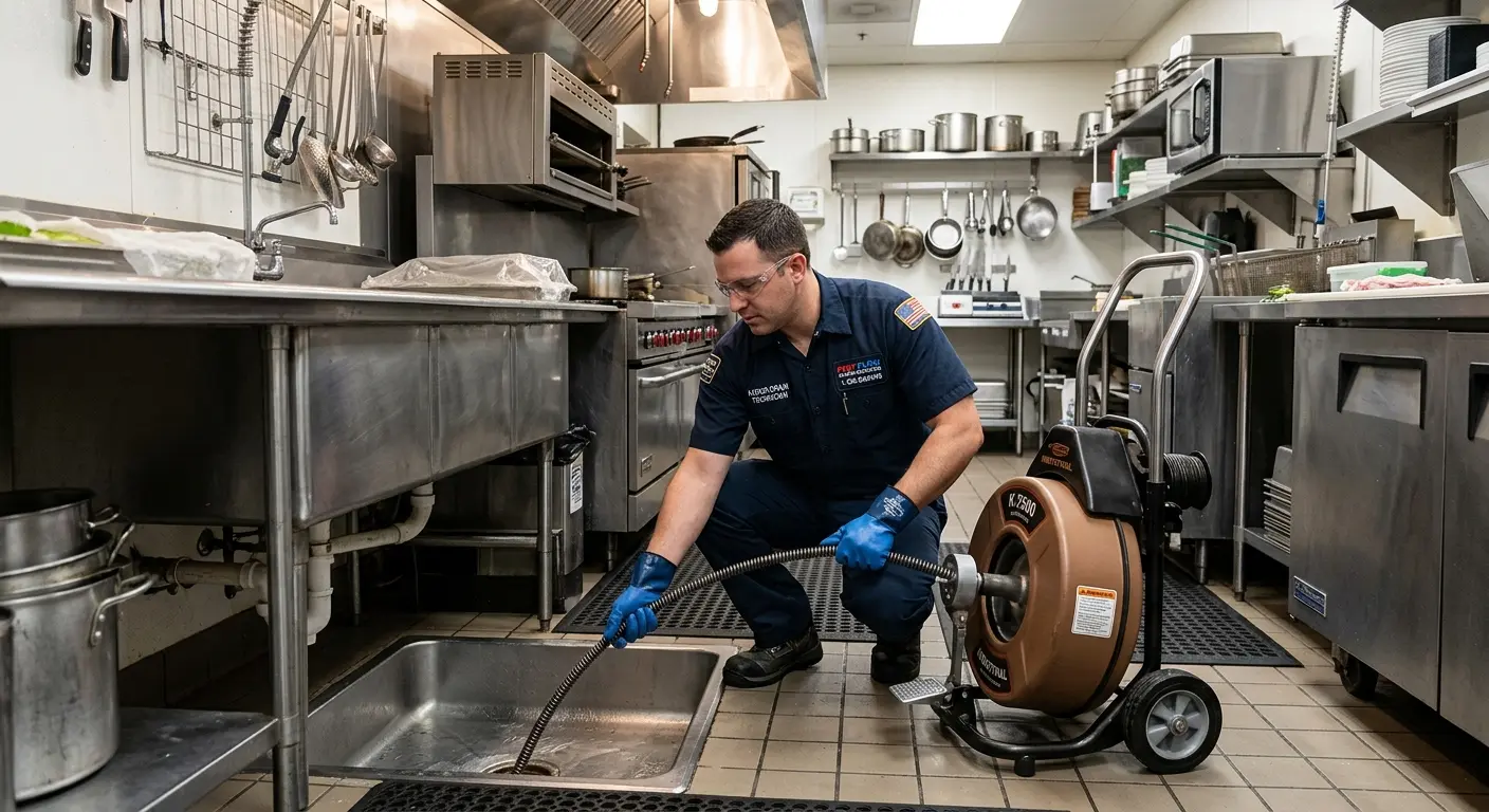 Commercial drain cleaning service in a restaurant kitchen in Fort Mohave