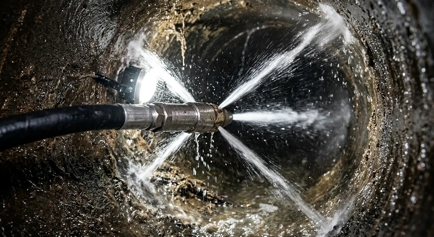 High-pressure hydro jetting nozzle cleaning sewer pipe for Trenchless Sewer Repair in Fort Mohave